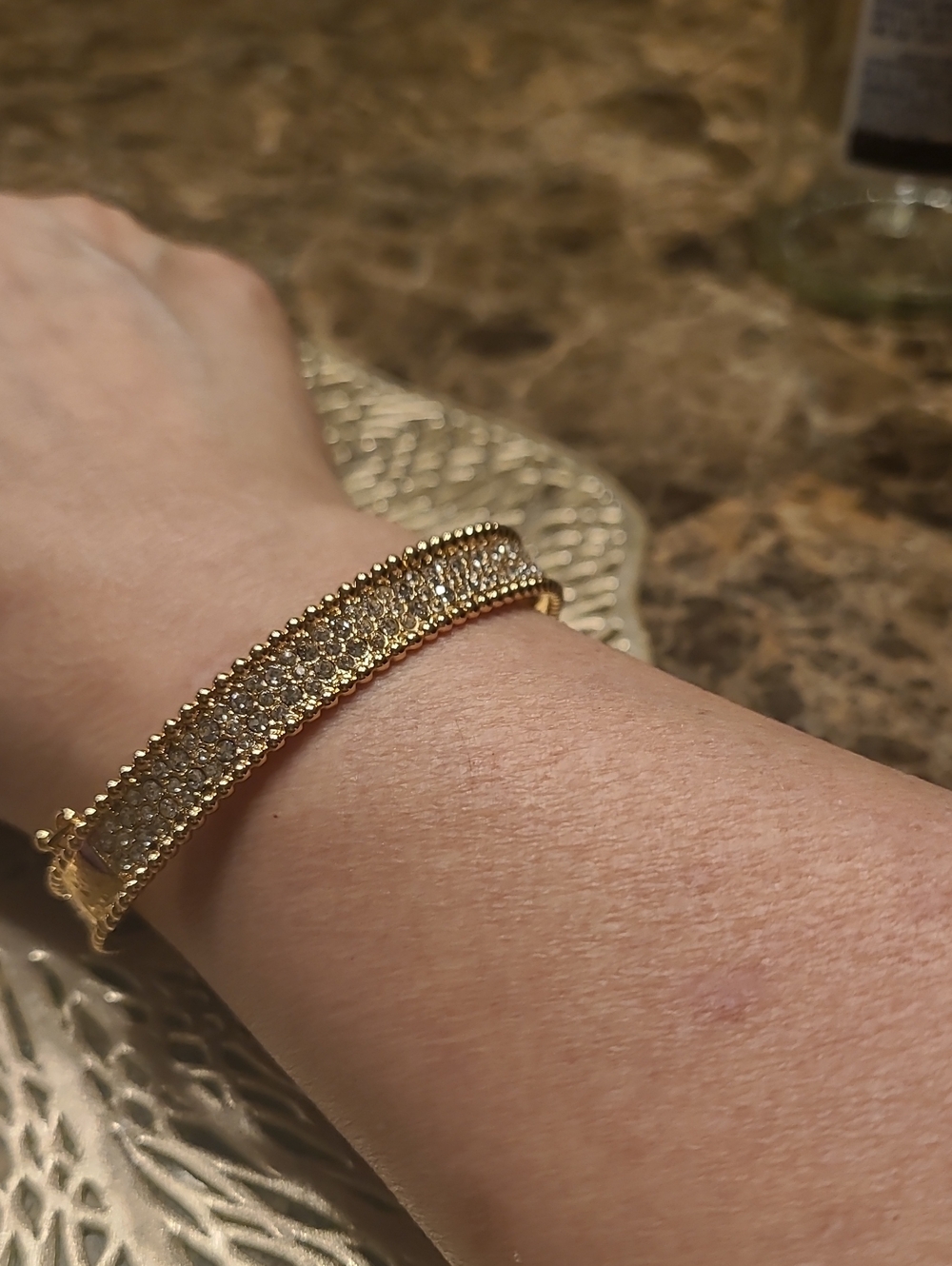 Gold Tone Pave CZ Bangle Hinged Bracelet - Picture 5 of 5